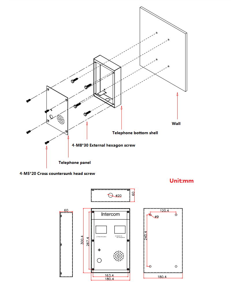 audio intercom size