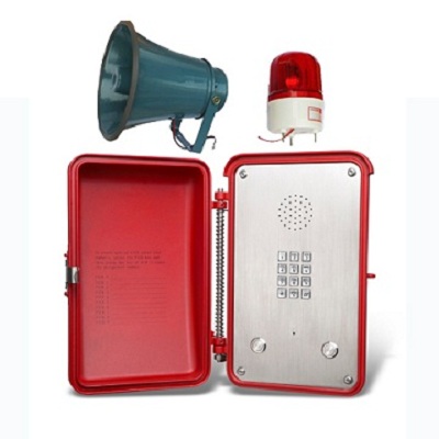 red industrial phone with loudspeaker and beacon