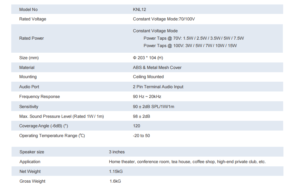 pa ceiling speakers specification