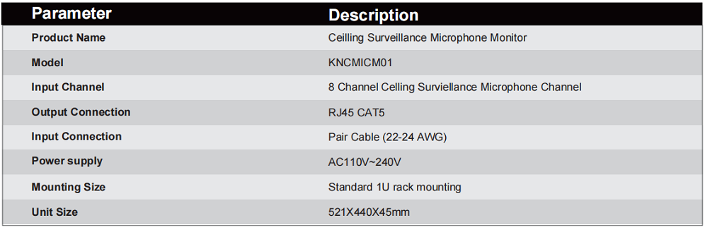 ceiling surveillance microphone specification